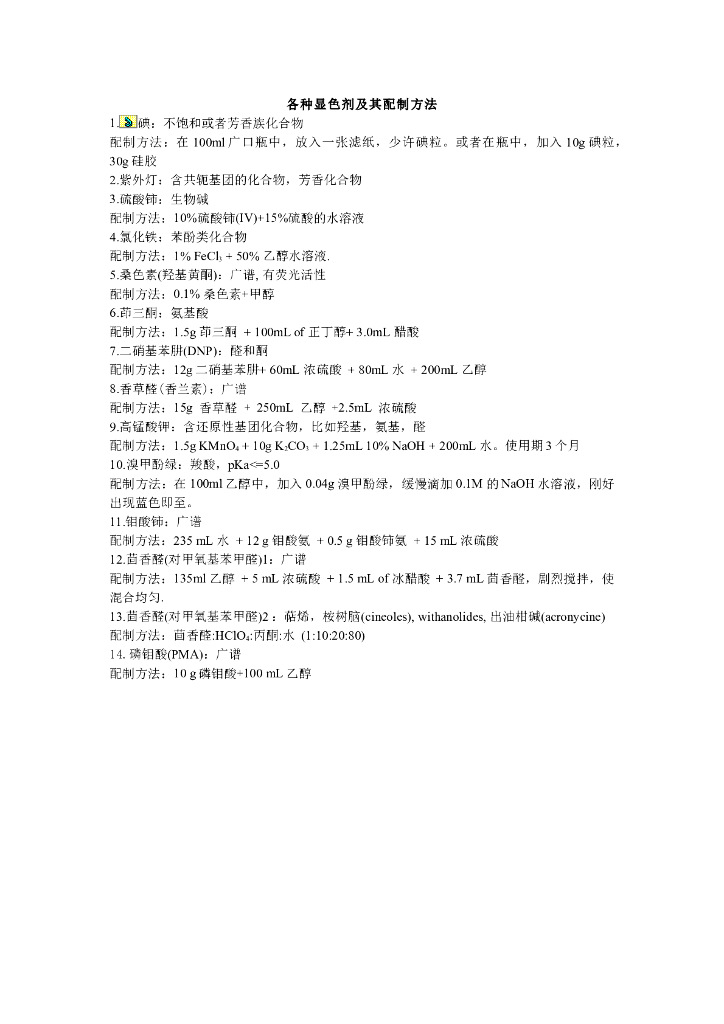《药物检测分析技术》文献资料-各种显色剂及配制方法