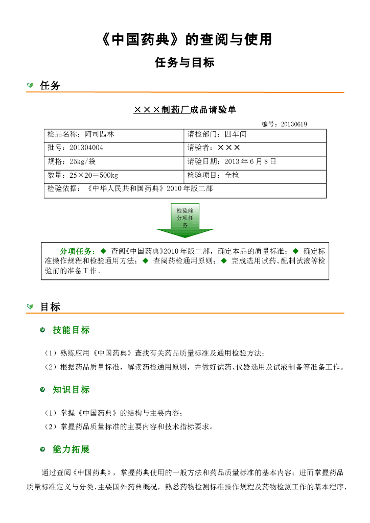 《药物检验技术》任务工单合集