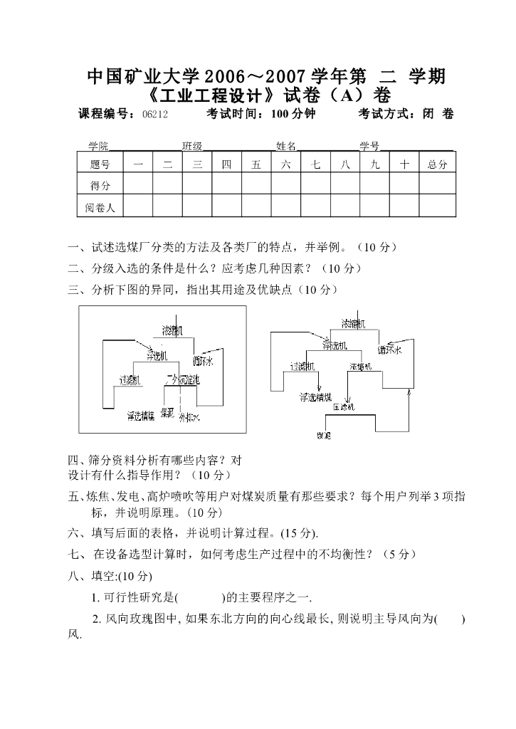 《选矿厂设计》试卷合集
