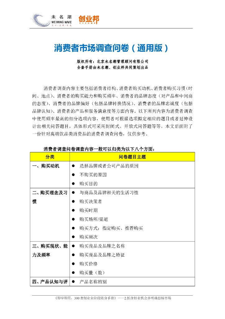 消费者市场调查问卷（通用版）