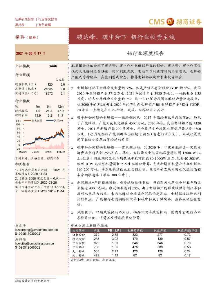 招商证券：铝行业深度报告-碳达峰、<em>碳中和</em>下铝行业投资主线 海报