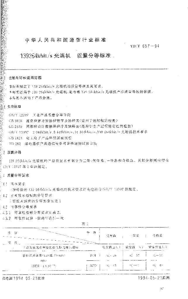 YD/T 657-1994 标准预览