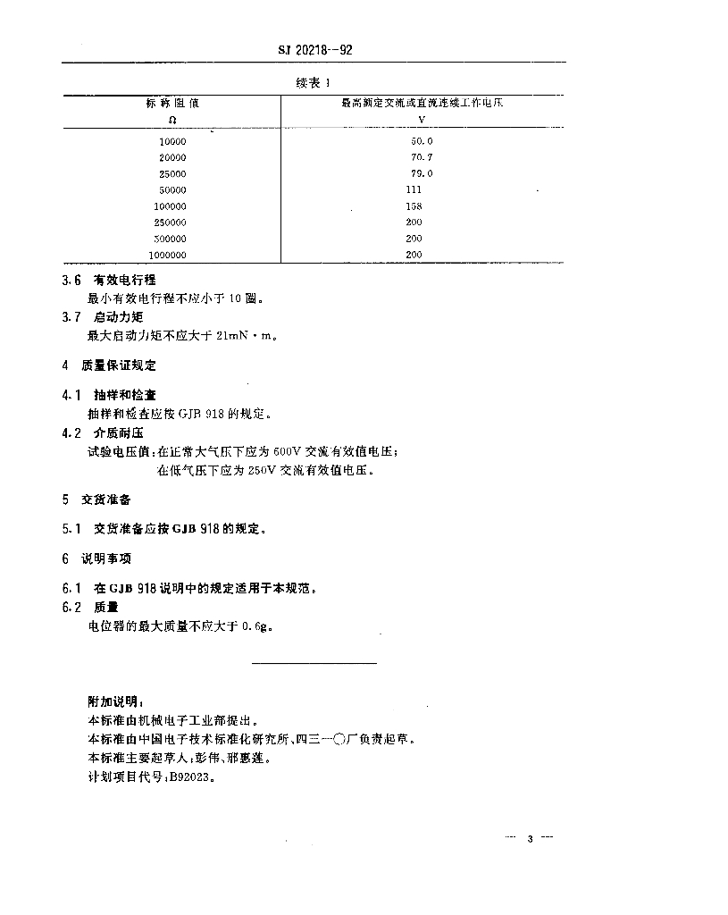  SJ 20218-1992 标准预览
