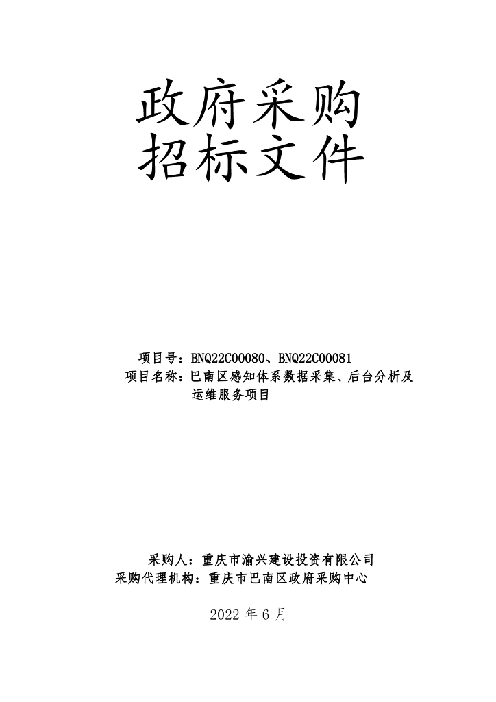 巴南区感知体系数据采集、后台分析及运维服务项目  招标文件