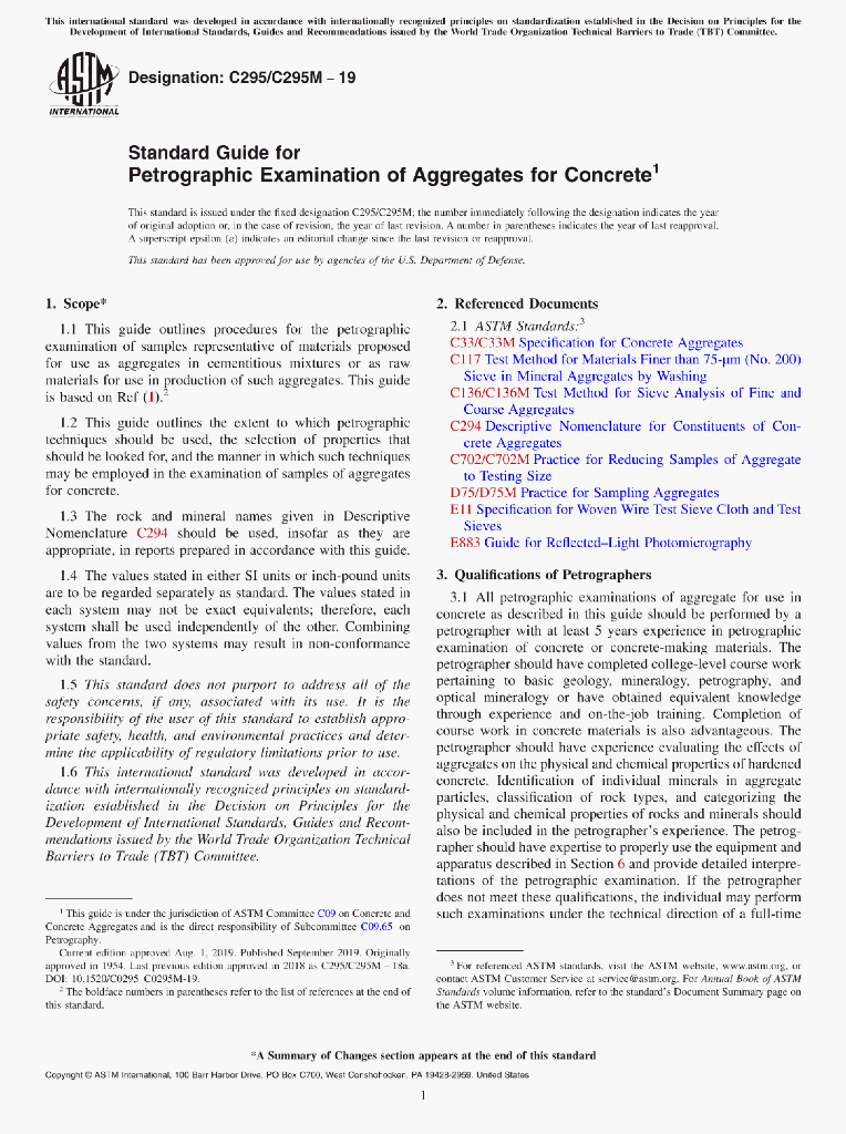 Standard Guide for Petrographic Examination of Aggregates for Concrete