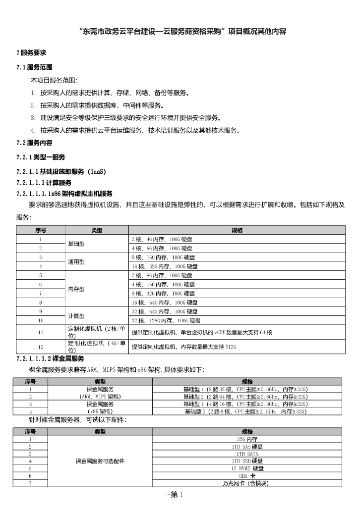 东莞市政务云平台建设—云服务商资格采购 其它