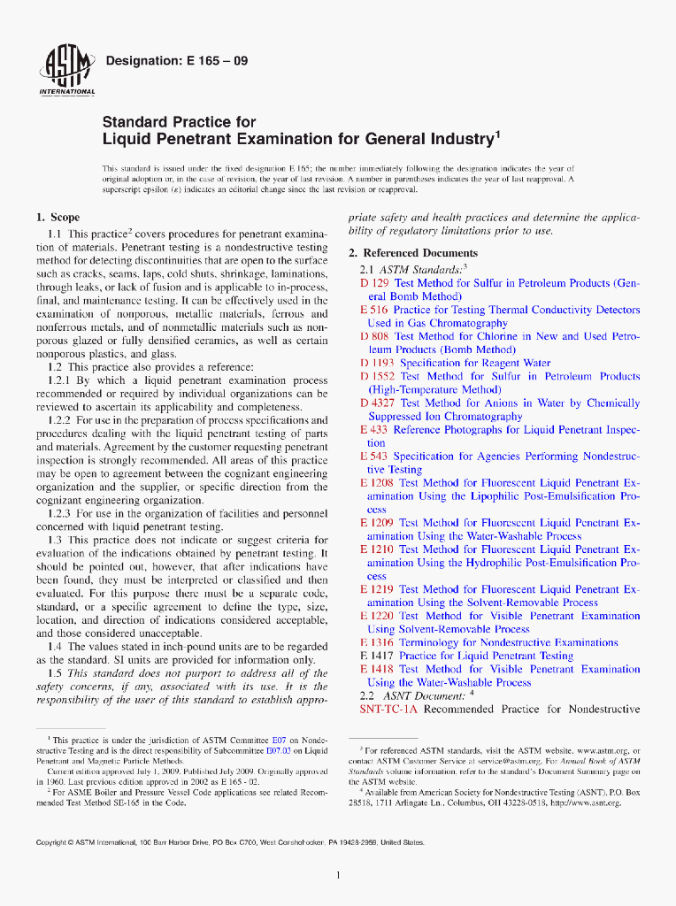 ASTM E165-09 Standard Practice for Liquid Penetrant Examination for General lndustry