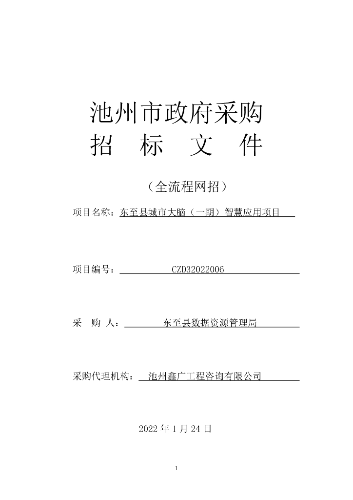 东至县城市大脑（一期）智慧应用项目  招标文件