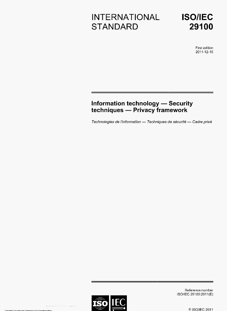 ISO/IEC 29100:2011(E)lnformation technology-Security techniques-Privacy framework
