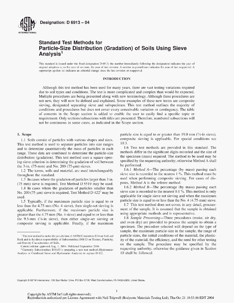 ASTM D6913-04 Standard Test Methods for Particle-Size Distribution(Gradation)of Soils Using SieveAnalysis