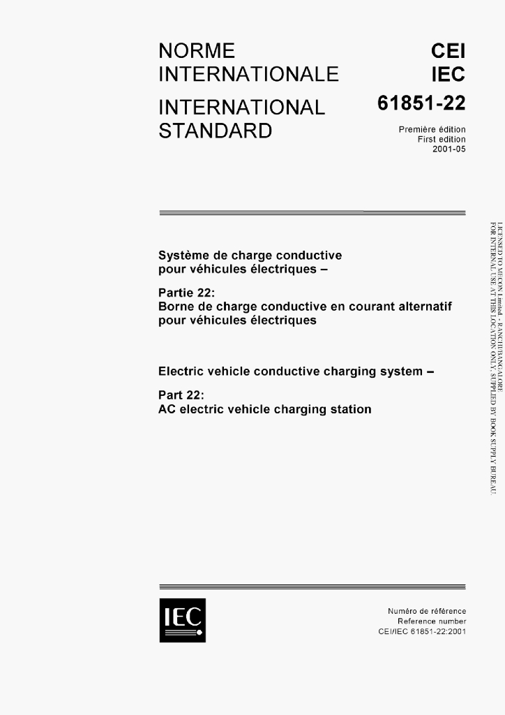 IEC 61851-22:2001 ELECTRIC VEHICLE CONDUCTIVE CHARGING sYSTEM-Part 22:AC electric vehicle charging station