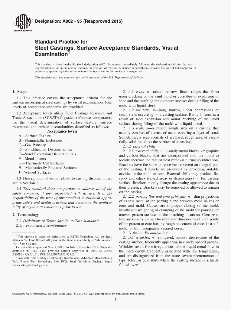 A802-95 Standard Practice for Steel Castings,surface Acceptance Standards，VisualExamination
