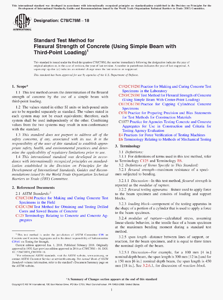 Standard Test Method for Flexural Strength of Concrete(Using Simple Beam withThird-Point Loading)