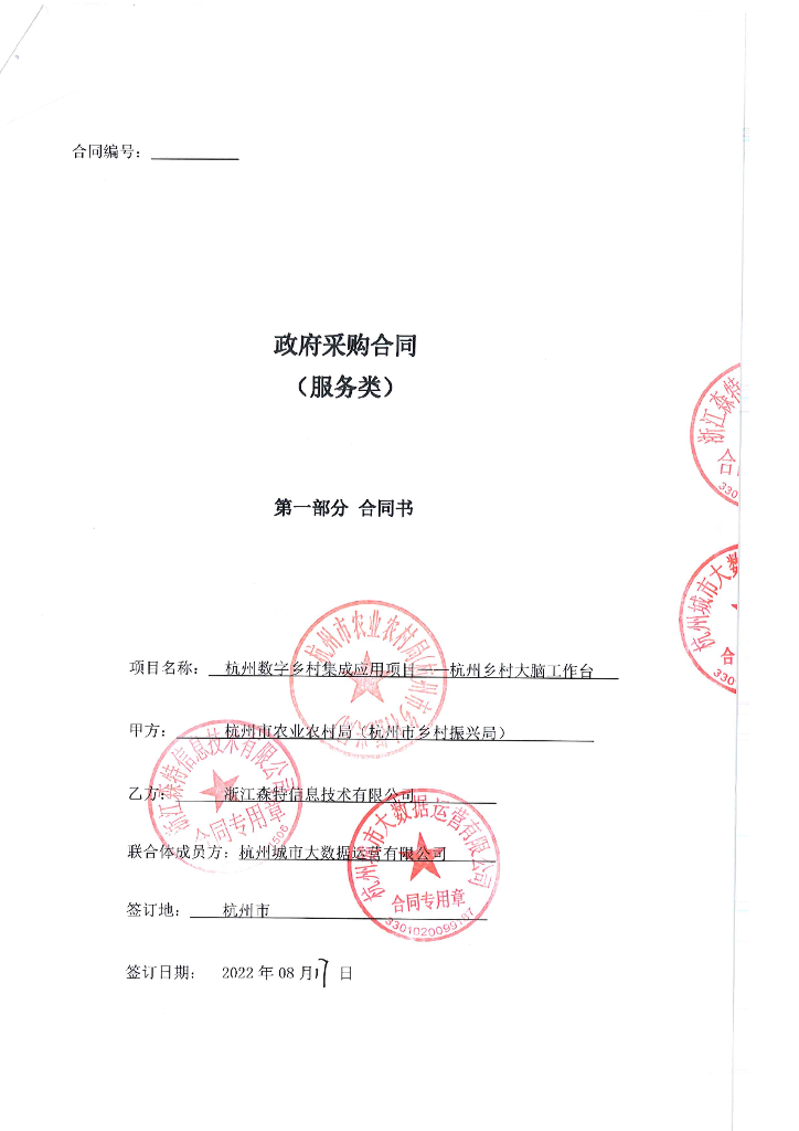 杭州乡村大脑工作台项目合同
