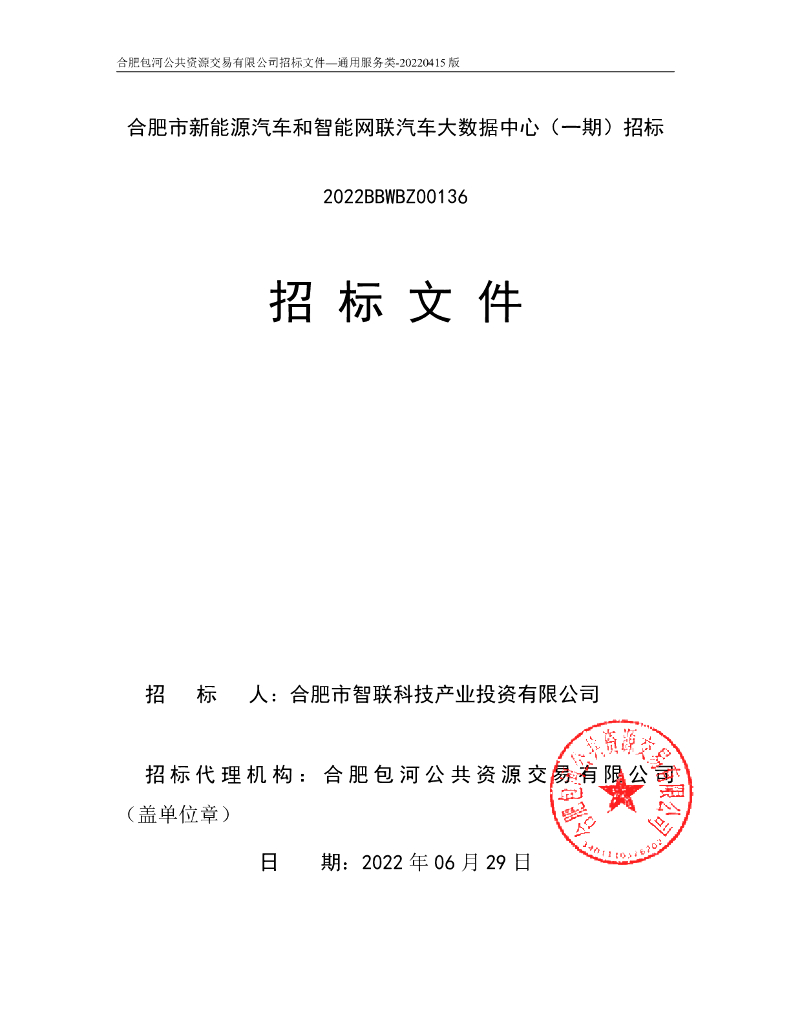 合肥市新能源汽车和智能网联汽车大数据中心（一期）  招标文件正文