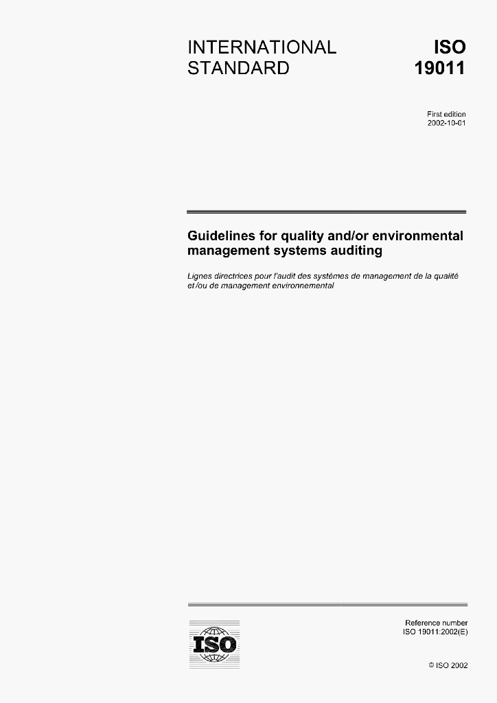 ISO 19011:2002(E)Guidelines for quality and/or environmental management systemsauditing
