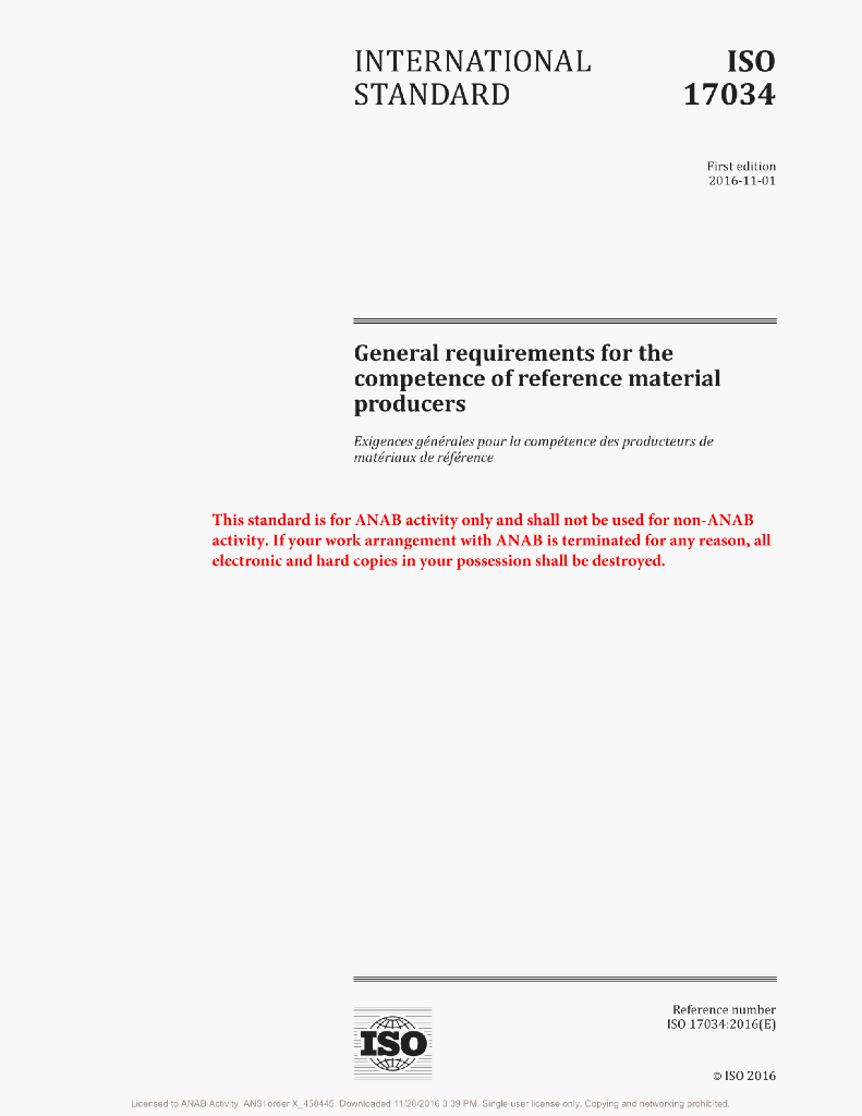 ISO 17034 General requirements for the competence of reference materialproducers