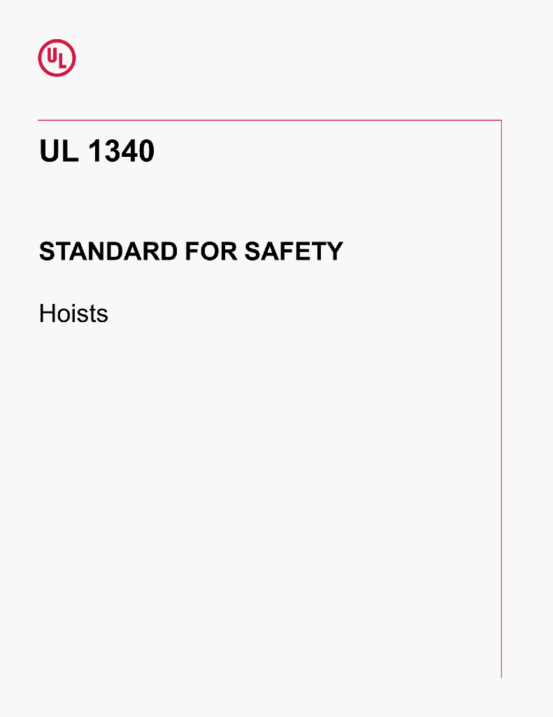 UL 1340 STANDARD FOR SAFETY Hoists
