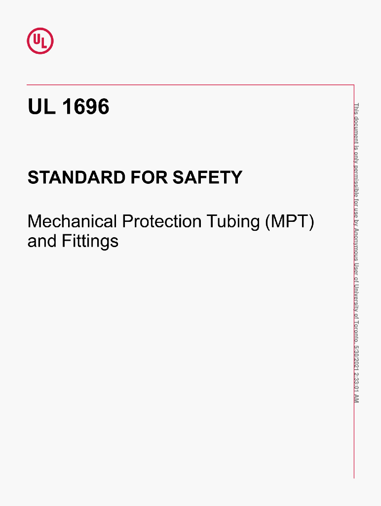 UL 1696 STANDARD FOR SAFETY Mechanical Protection Tubing(MPT)and Fittings