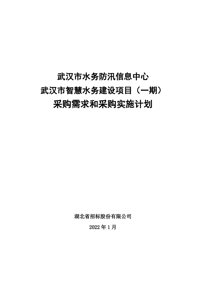 武汉市智慧水务建设项目（一期）采购需求-实施计划