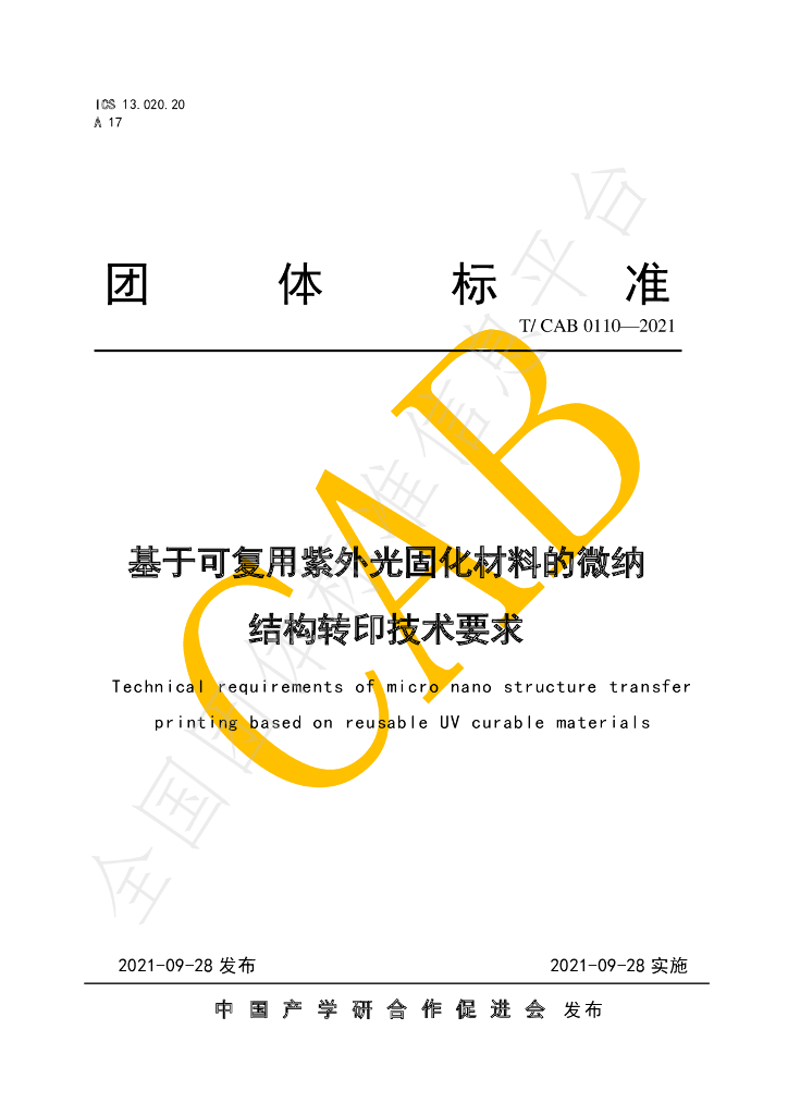 T/CAB 0110-2021 标准预览