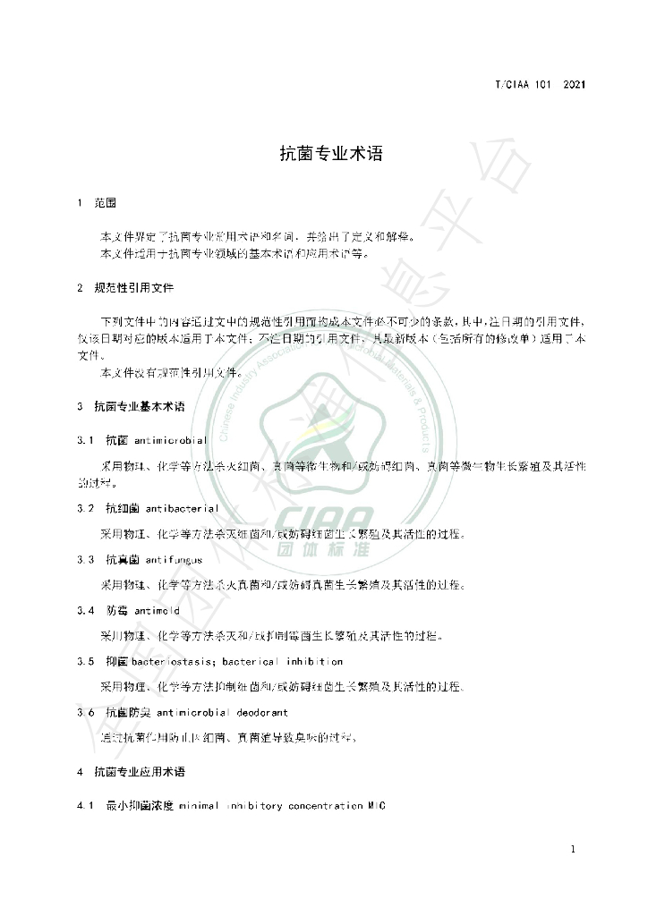 T/CIAA 101-2021 标准预览