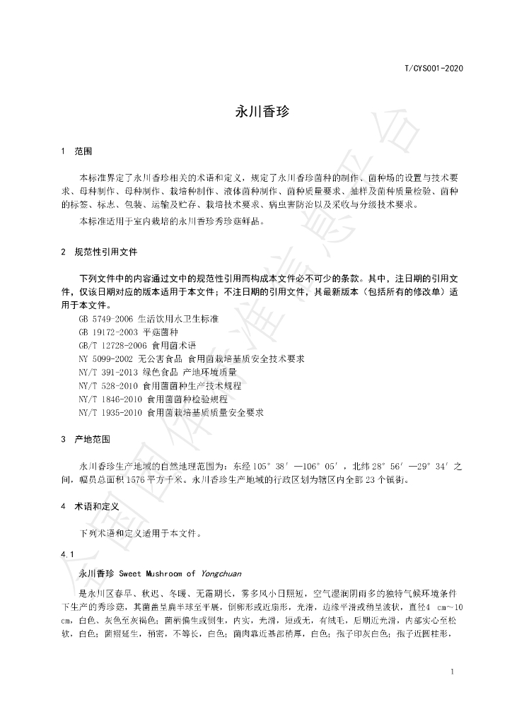 T/CYS 001-2020 标准预览