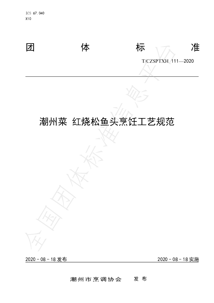 T/CZSPTXH 111-2020 标准预览