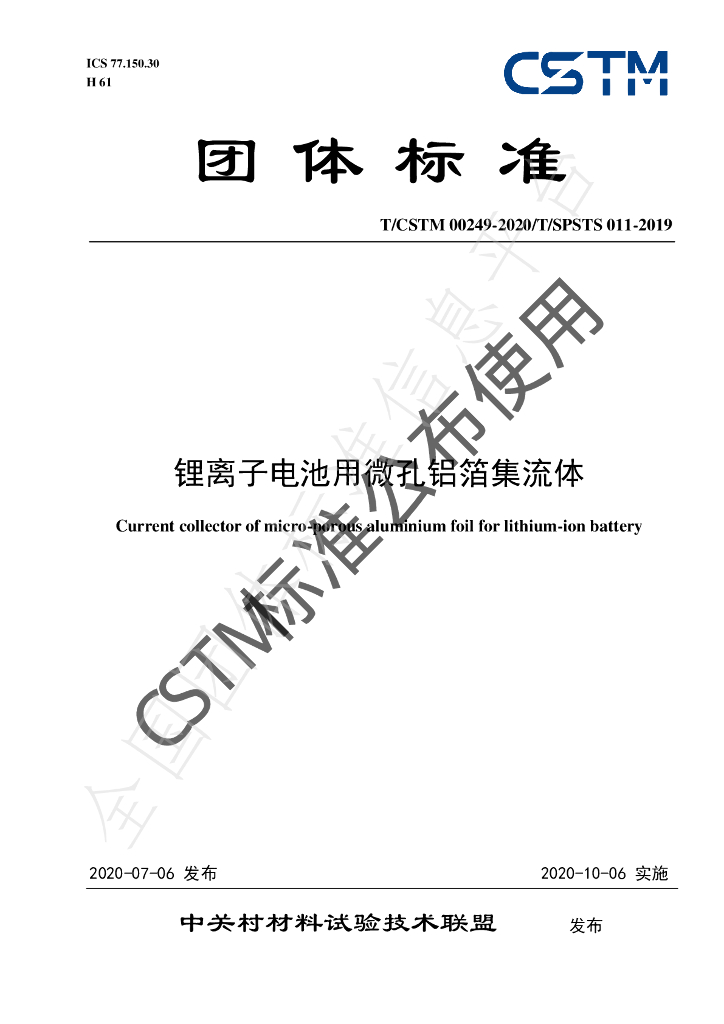 T/CSTM 00249-2020 标准预览