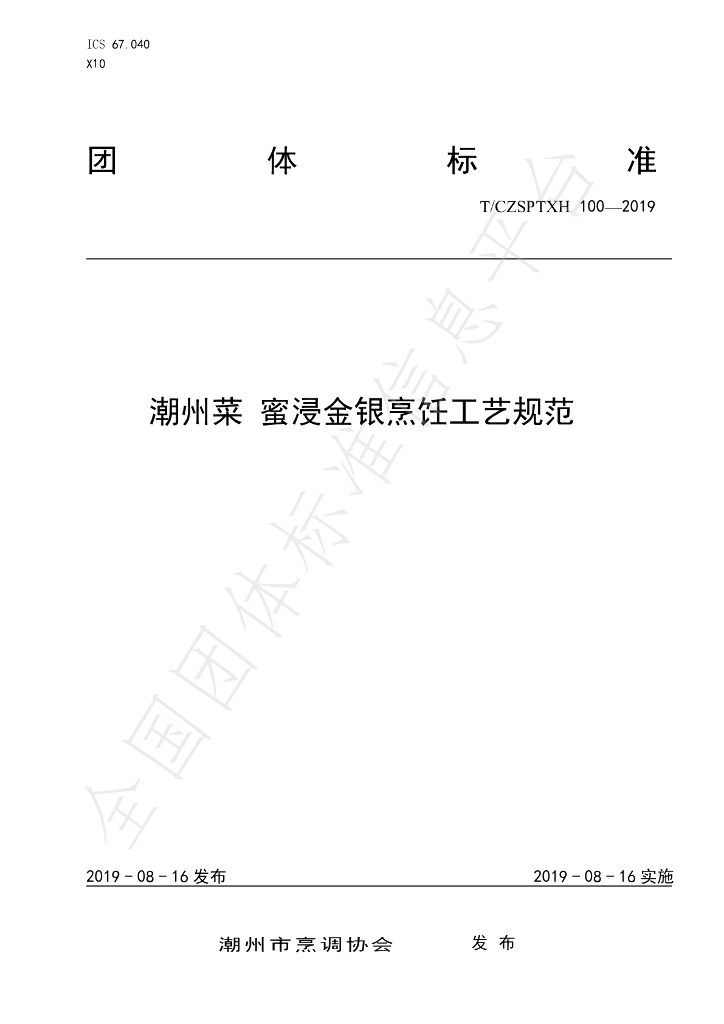 T/CZSPTXH 100-2019 标准预览