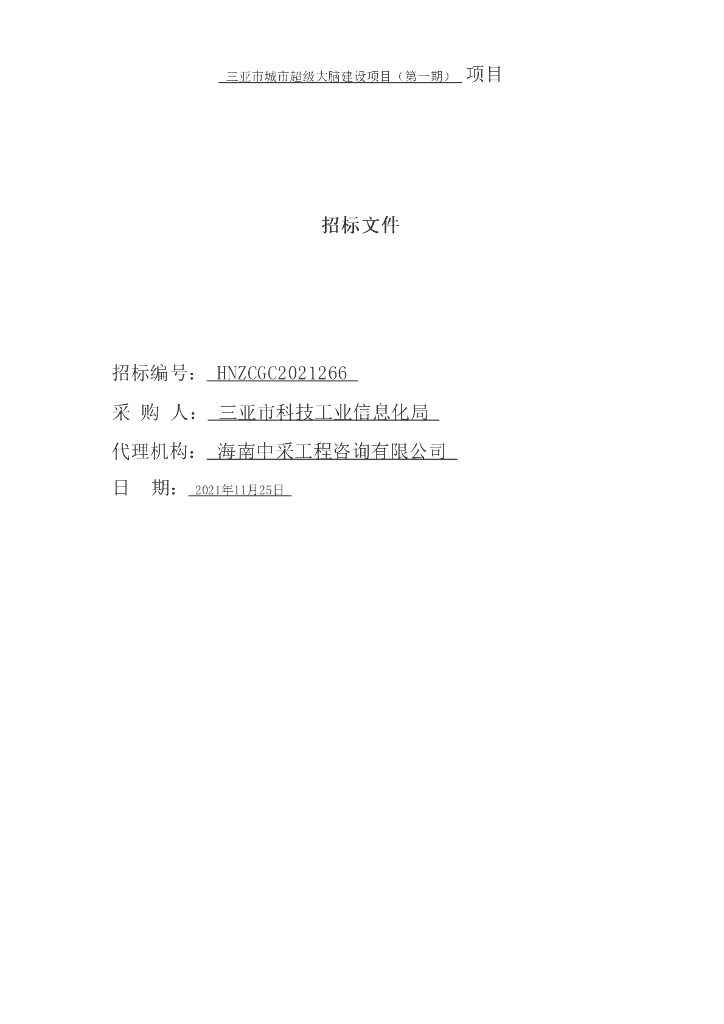 三亚市城市超级大脑建设项目（第一期）