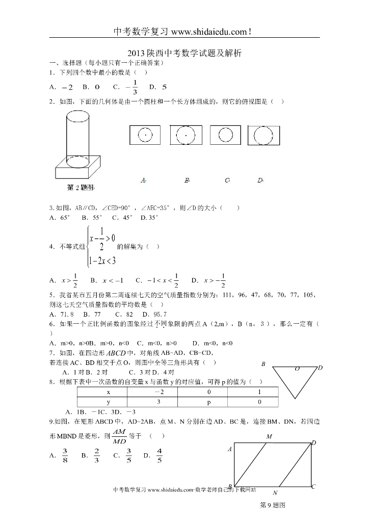 陕西西安市历年<em>中考</em>数学试题 海报