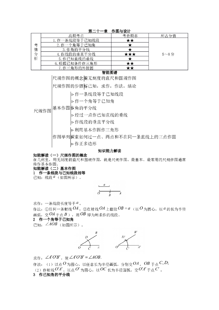 山西省太原市初中数学中考知识点聚焦+第二十一章-作图与设计正式版