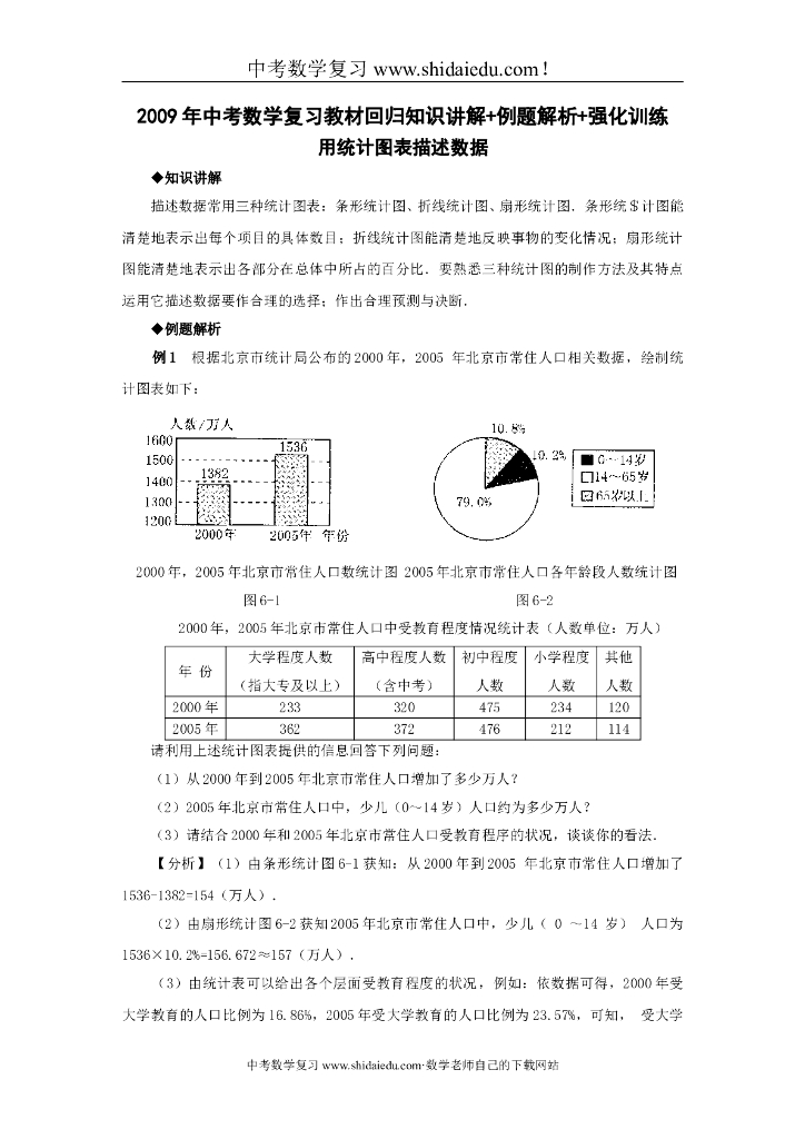 年中考数学复习教材回归知识讲解-例题解析-强化训练用统计图表描述数据