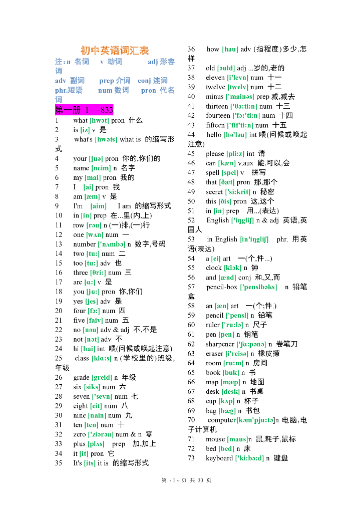 初中英语单词表大全2182个带音标