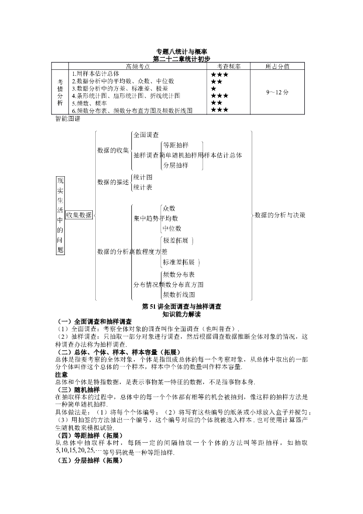 山西省太原市初中数学中考知识点聚焦+第二十二章+统计初步正式版