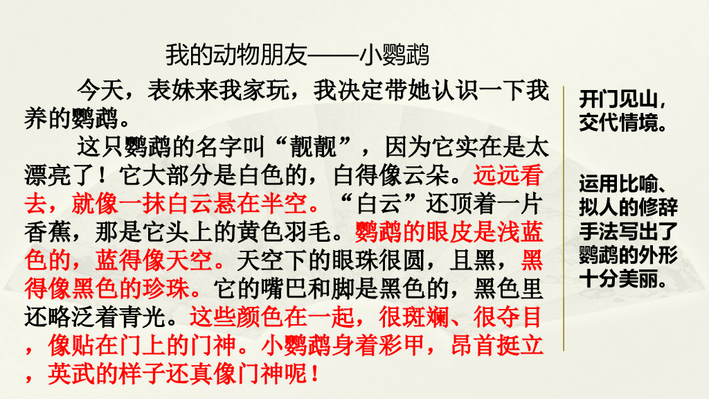 范文1：我的动物朋友——小鹦鹉