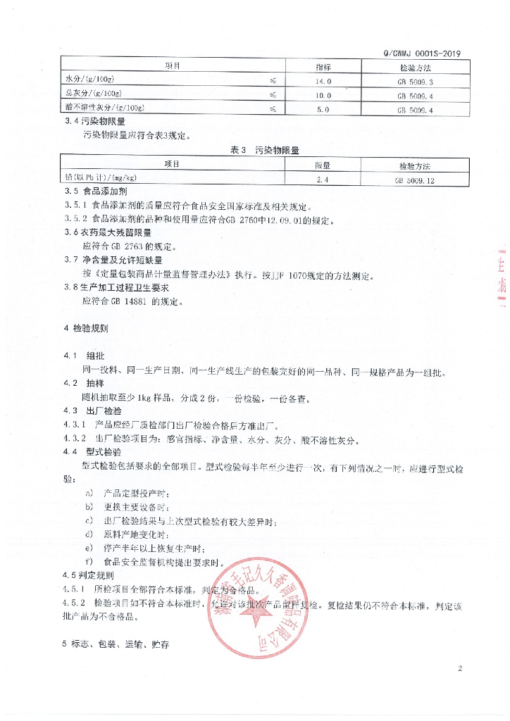 Q/CWMJ 0001S-2019 标准预览