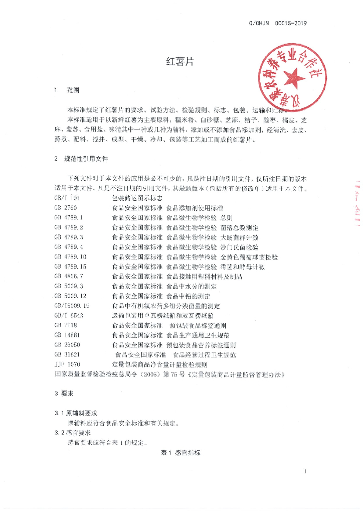 Q/CHJN 0001S-2019 标准预览
