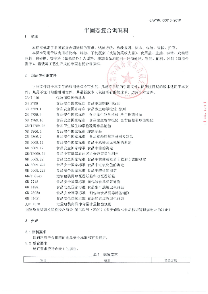 Q/AYWX 0001S-2019 标准预览