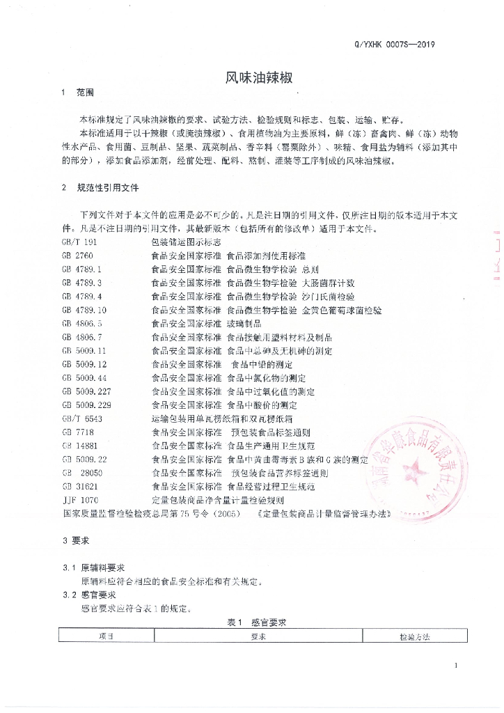 Q/YXHK 0007S-2019 标准预览