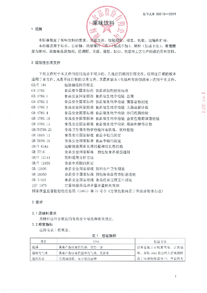 Q/YJLM 0001S-2019 标准预览
