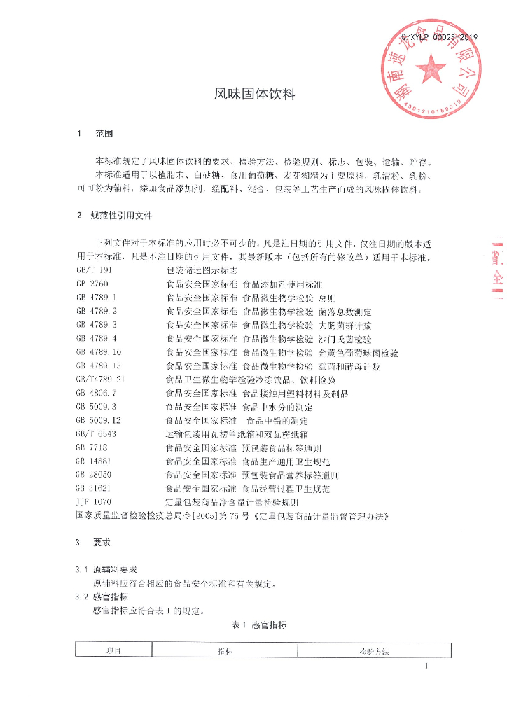 Q/XYLP 0002S-2019 标准预览