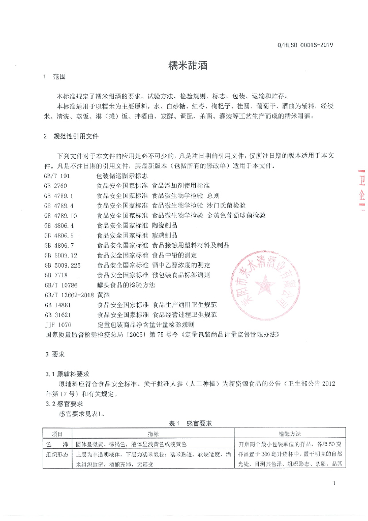 Q/HLSQ 0001S-2019 标准预览