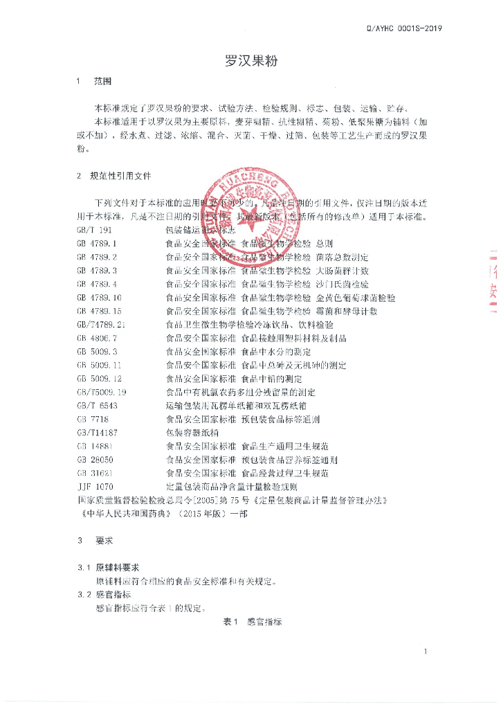 Q/AYHC 0001S-2019 标准预览