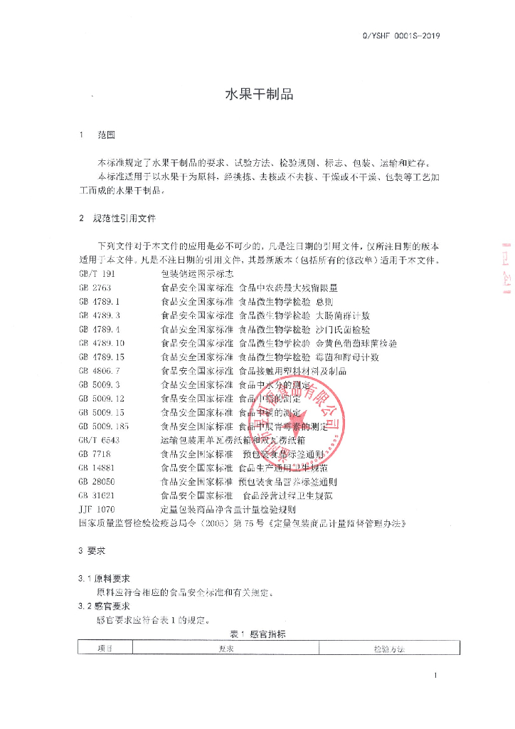 Q/YSHF 0001S-2019 标准预览
