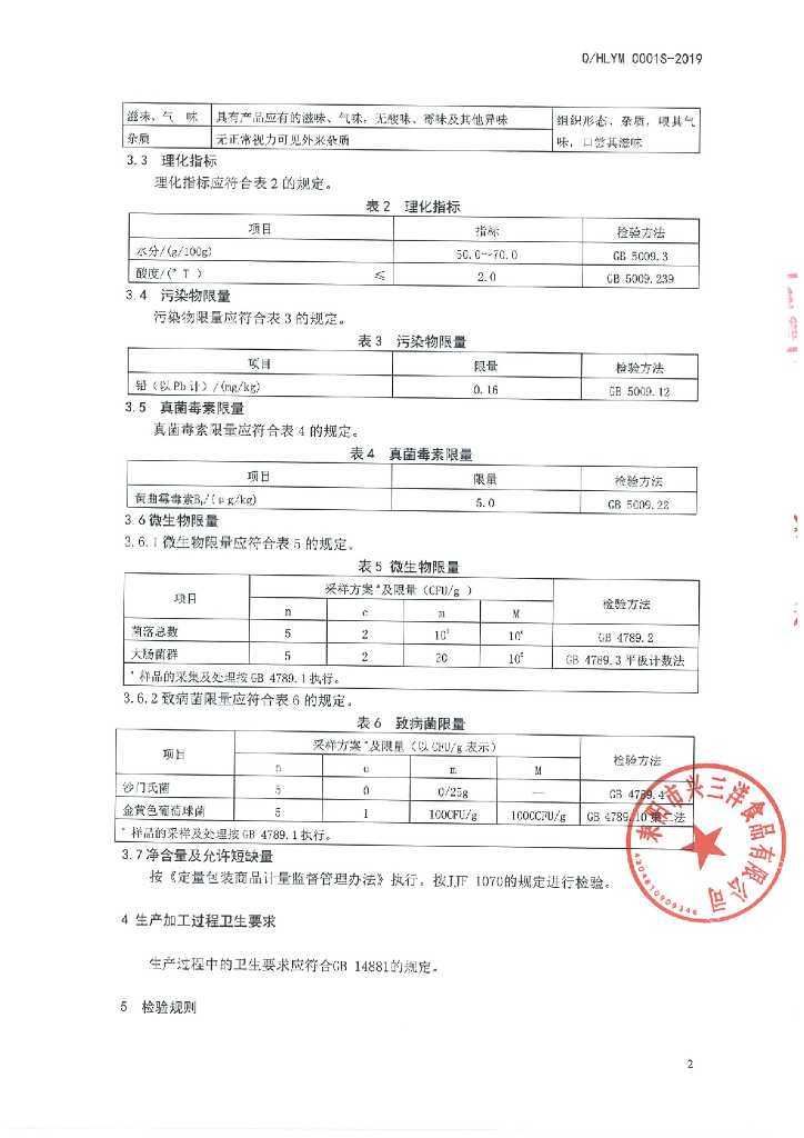 Q/HLYM 0001S-2019 标准预览