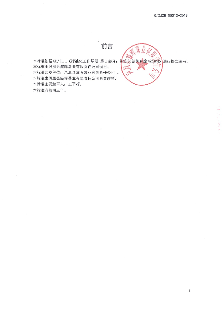 Q/XJXH 0001S-2019 标准预览