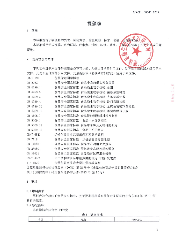 Q/AGFL 0004S-2019 标准预览