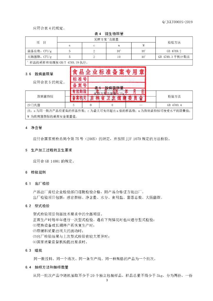 Q/JGLY 0003S-2019 标准预览
